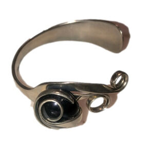 VTG Silver Plate Twisted Fork Cuff Bracelet Glass Stone Adjustable 7” Fits Loose